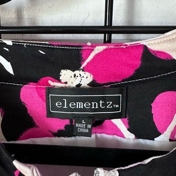 ELEMENTZ Colorful Floral Zip Front Blazer Womens‎ L Fuchsia Shoulder Pads - Picture 2 of 10